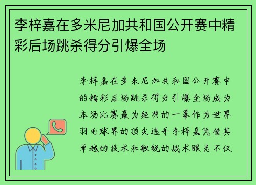 李梓嘉在多米尼加共和国公开赛中精彩后场跳杀得分引爆全场